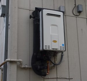 Jacuzzi tankless water heater installed outside